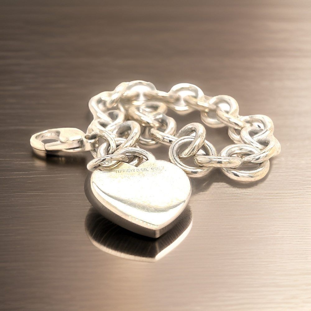 Tiffany & Co Estate Heart Bracelet 7.5" Sterling Silver TIF580